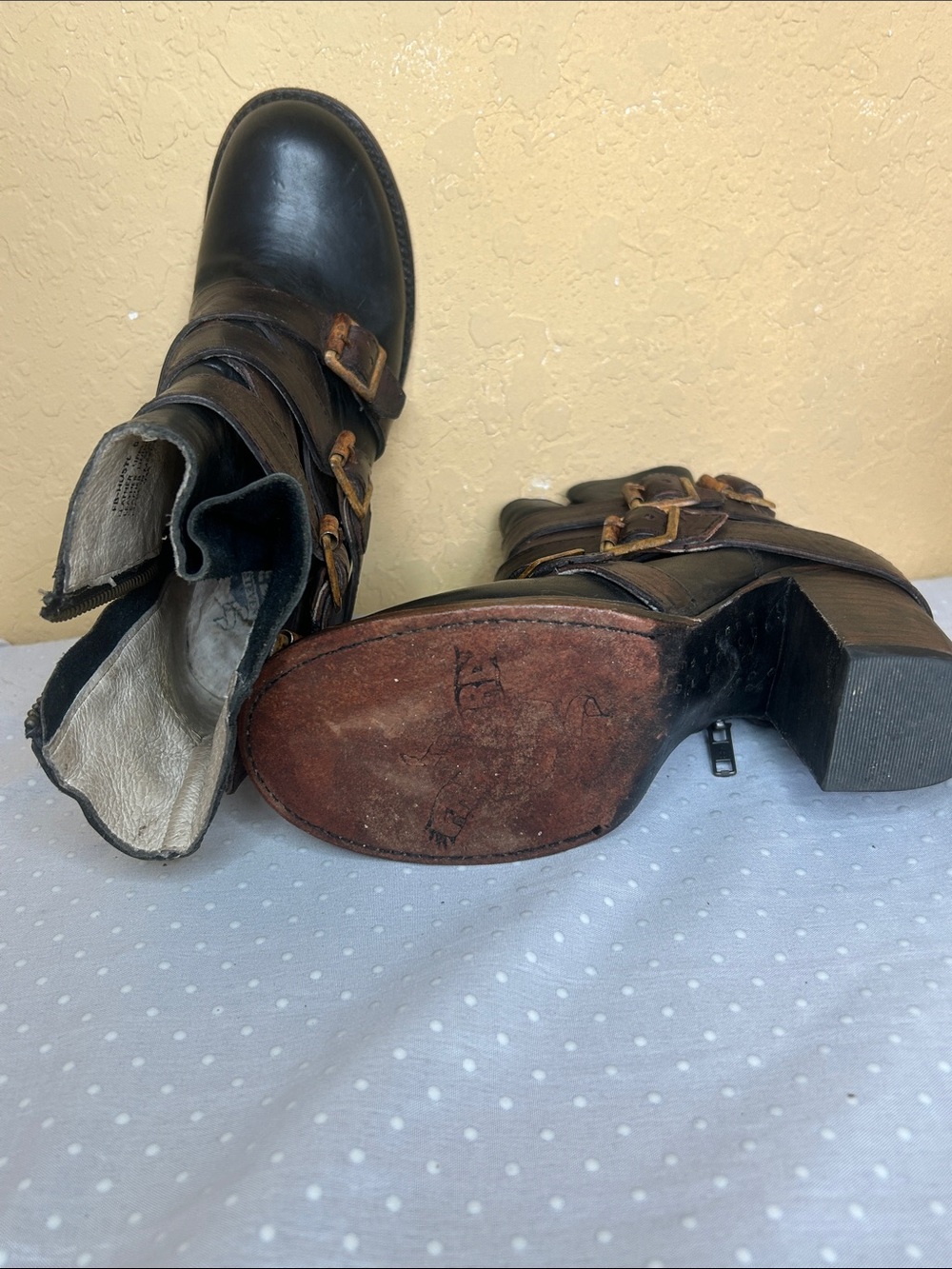 freebird Black Leather Ankle Boots with Brown Strap Accents - Picture 3 of 4
